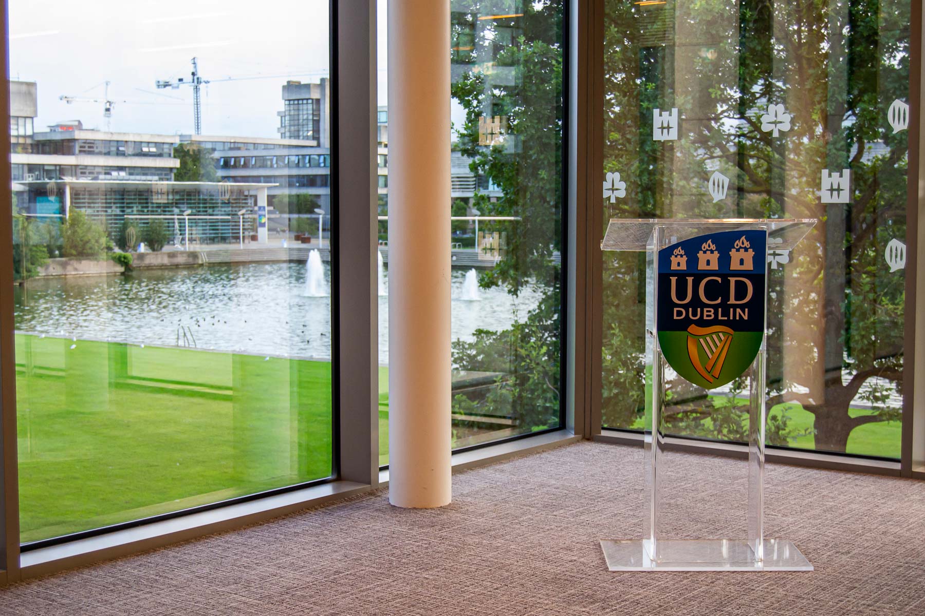 Conference and events at UCD with podium